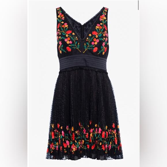 French Connection Amity Lace Embroidered Floral Black Dress Women's Size 8  NWT